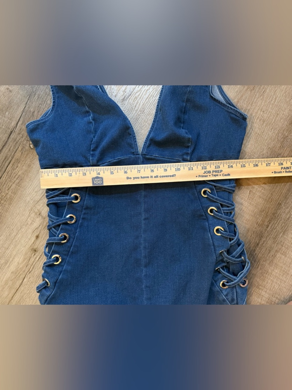 C’EST TOI Denim Laced Sides V-Neck Stretch Jumpsuit Size XL - Picture 11 of 14